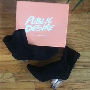 Public Desire Lucite Heel Black Suede Sock Boots
